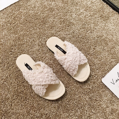 

Retro slippers women wear summer Korean cross Mao Mao shoes fashion flat toe drag