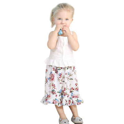 

2pcsset Summer Baby Girls Sling Sleeveless Tops Ruffle Floral Print Dress