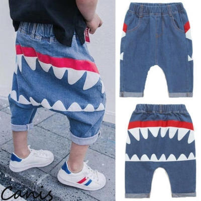 

Infant Toddler Baby Boys Long Harem Jeans Pants Denim Shark Trouser Bottoms Cool