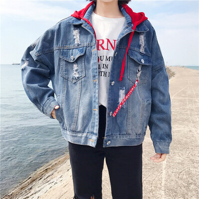 

Toponeto Women Loose Long Sleeve Jeans Coat Retro Cowboy Denim Hodded Casual Jacket