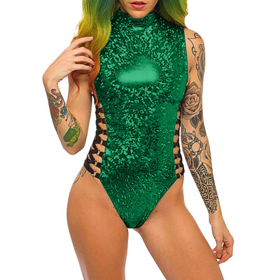 

Starmoon Women Fashion Sexy Colorful High Collar Zipper Radiation Tether Jumpsuits