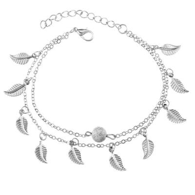 

Double Layer Leaves Charm Anklet Foot Chain Summer Women Sandal Ankle Bracelet