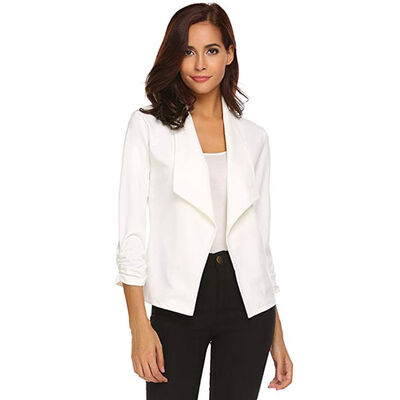 

Women Fashion Blazer Concise Business Slim Fit Lapel Solid Color All-match Long Sleeve Blazers