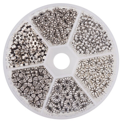 

PH PANDAHALL 300pcs 6 Style Antique Silver Tibetan Alloy Spacer Beads Snowflake Flower Metal Spacers