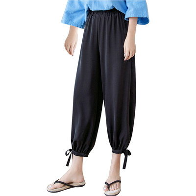 

Fashion Women High Waist Casual Pant Wide Leg Elastic Waist Loose Beach Trousers