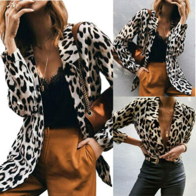 

Womens Autumn Leopard Print Sweater Cardigan Jacket Lady Long Sleeve Tops Coat