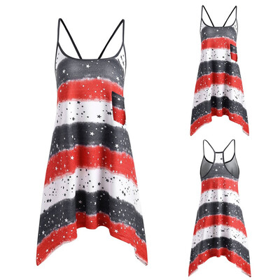

Starmoon Womens Vest Patriotic Patchwork Pocket American Flag Print Tie-Front Tank Top