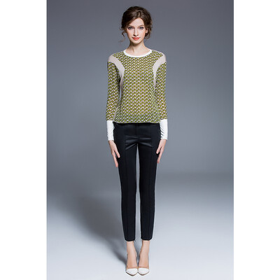 

inHIM Colorblock top Womens long sleeve shirt Fashion simple 17391