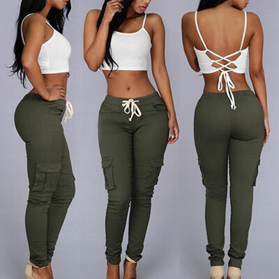 

2019 Womens Casual Cargo Pants Military Combat Leggings Jogging Pencil Trousers