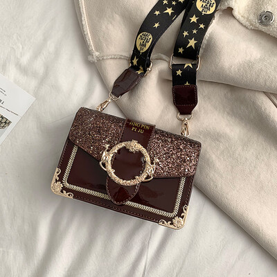 

Ins small bag female chic wild 2019 new wave Korean version of the slung shoulder fashion sequins broadband small square bag