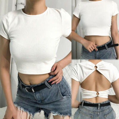 

Womens Sexy Fashion Slim Backless Casual Crop Top T-Shirt Blouse