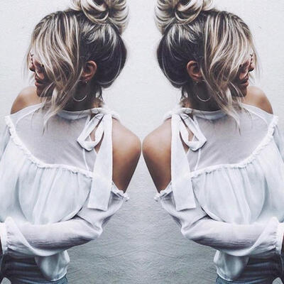 

Hot Fashion Womens Ladies Loose Casual Long Sleeve T-Shirt Off Shoulder Blouse Tops Cocktail White