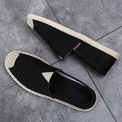 

2019 new summer canvas casual tide shoes cloth lazy mens shoes breathable fisherman linen straw braided spirit guy