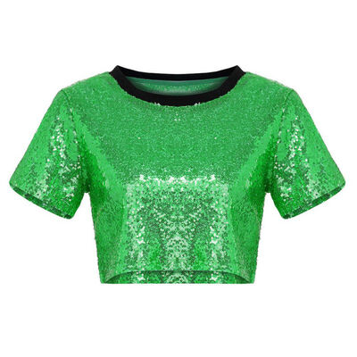 

Newest Sexy Backless Crop Top Spring Summer Sequin Women Short Sleeve O-neck Short T shirt Female Casual Loose Tops