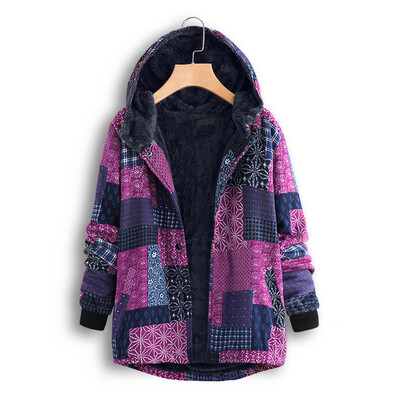 

Womens Winter Warm Hoody Hooded Coat Floral Print Jacket Long Sleeve Outwear