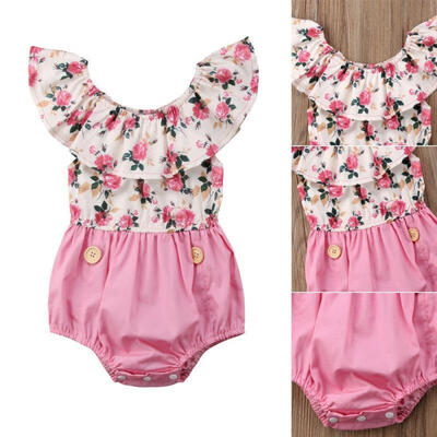 

Newborn Baby Girl Lotus Collar Romper Bodysuit Sunsuit Infant Floral Clothes Set