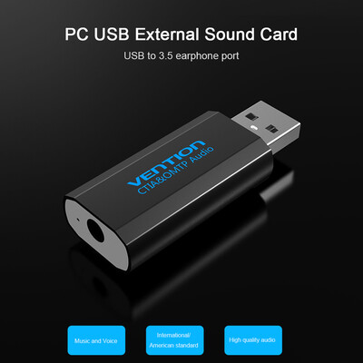 VENTION USB External Sound Card with 35mm Stereo Earphone Mic Adapter Driver-free for PC Laptop PS4 Black
