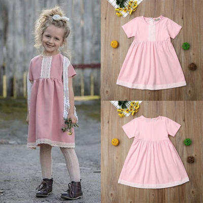 2019 Summer Toddler Kids Baby Girl Short Sleeve Ruffle Lace Dress Princess Party Clothes Fit For 2-7Y