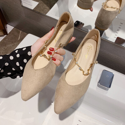

Single shoe female summer pointed shallow flat shoes Korean version of small fresh Joker low heel thick heel fairy gentle shoes