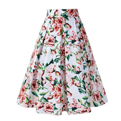 

Hepburn cotton plaid printed retro skirt large swing high waist pleated skirt