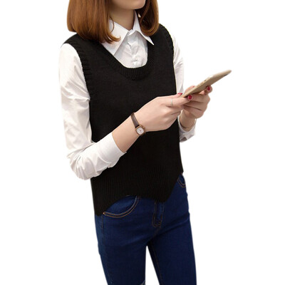 

Women Fashion Autumn Loose Sleeveless V-neck Sweater Vest Female Short Pullover Sweater Vest