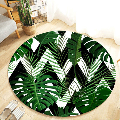 

Toponeto Tropical Plant leaves Pattern Round Flannel Bathroom Kitchen Carpet 80cm