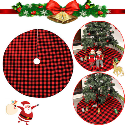 

Gobestart Xmas Ornaments 48 Inches Christmas Tree Skirt Plaid Double Layer Checked Deco