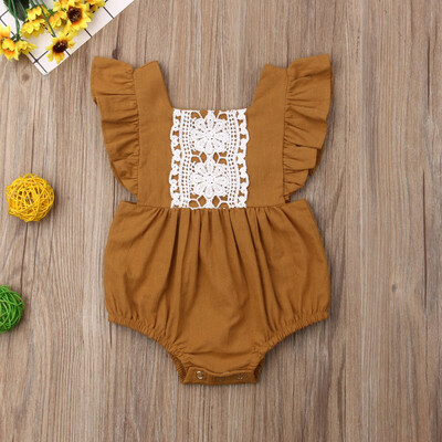 

Infant Baby Sister Girl Fly Sleeve Lace Ruffles Backless Bodysuit Romper Clothes