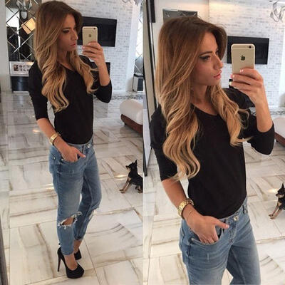 

Women Casual Long Sleeve V Neck Blouse Shirt Loose T-Shirt Tops