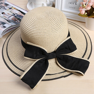 

Hot Sale Fashion Summer straw hat women big wide brim beach hat sun hat BowknotHat foldable sun block UV protection Women Hat