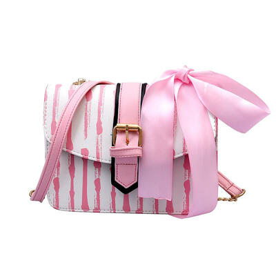 

PU Leather Messenger Handbags Women Strips Bowknot Flap Chain Shoulder Bags