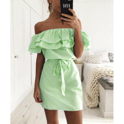 

Fashion Women Summer Floral Off Shoulder Short Mini Dress Beach Party Evening