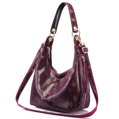 

REALER brand women genuine leather handbag female shoulder bag with serpentine prints ladies crossbody bag hobos high quality