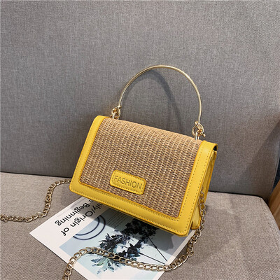 

2019 new simple contrast color portable woven bag fashion wild shoulder bag female Sen temperament chain Messenger bag