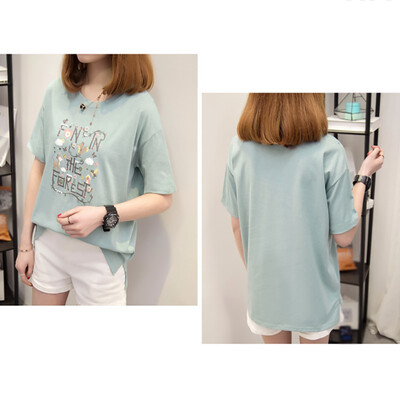 

Cute Sweet Cartoon Animal Letter Print Tees Fashion Loose Round Neck Short-sleeved Tops