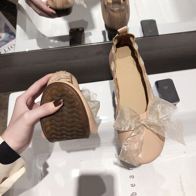 

Single-shoe womens spring shallow-mouthed flat-bottomed Joker fairy summer popular ribbon gentle wind late Doudou tide shoes