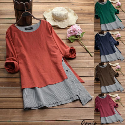 

Women Boho Half Sleeve Linen Dress Kaftan Baggy Blouse Casual T Shirt Tunic Tops