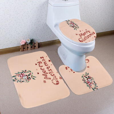 

〖Follure〗3PCS Christmas Bathroom Non-Slip Pedestal Rug Lid Toilet Cover Bath Mat Set