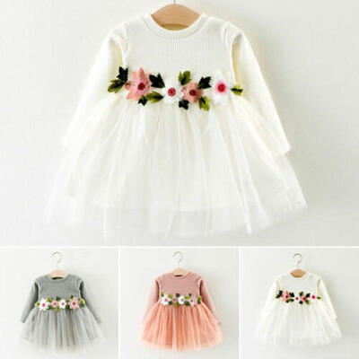 

Toddler Kids Girl Fall Jersey Dress Long Sleeve Princess Tulle Tutu Prom Outfit