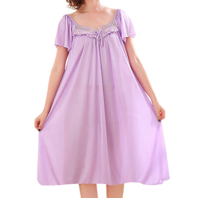 

Short Sleeve Loose Summer Nightgown Women Sexy Pajamas Summer Short Sleeve Nightdress Lingerie Ice Silk Ladies Home Clothing