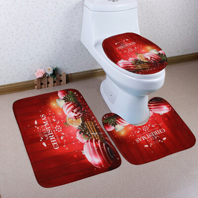 

Toponeto 3PCS Christmas Bathroom Non-Slip Pedestal Rug Lid Toilet Cover Bath Mat Set