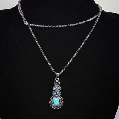 

Jewelry Vintage Pattern Blue Crystal Jewelry Drop Necklace