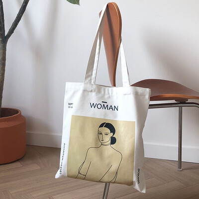 

Tailored Womens Canvas Shoulder Bag Painting Shopping Bag Simple Cotton Handbag
