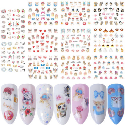 

11 Sheetsset Rabbit Bunny Cat Manicure Sticker Cartoon Animal DIY Nail Sticker Wrap Decor