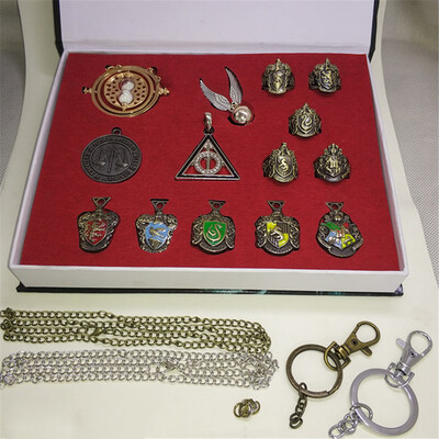 

14pcs Cosplay Decorate Rings Collection Box Kit Necklace Key Ring Package Set