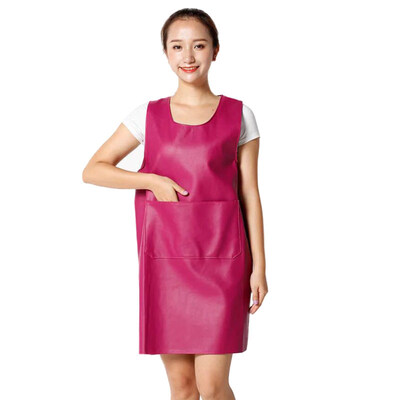 

Pure Color Faux Leather Sleeveless Apron Stain-Resistant Waterproof Pocket Cover