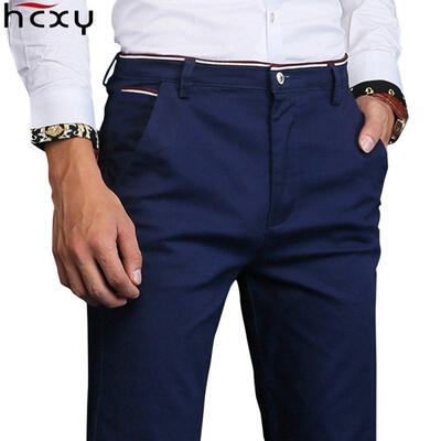 

Mens Straight-fit Pants Casual Solid Mid-rise Cotton Trouser