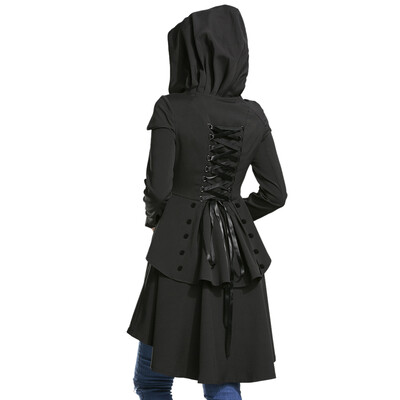 

Layered Lace Up High Low Hooded Coat