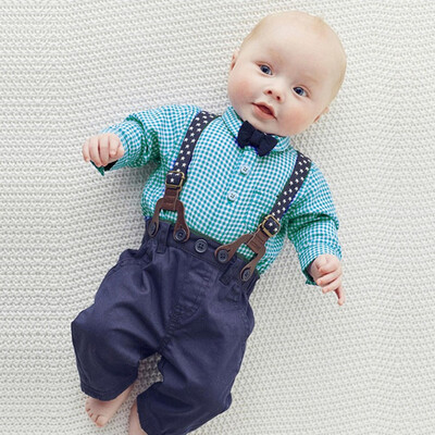 

1Set Kids Infant Baby Boy Handsome Plaid T-shirtTrousers Pants Clothes Outfits