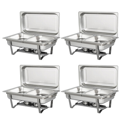 

Ktaxon Pack of 4 7 Quart Full Size Chafing Dishes Buffet Food Grade Stainless Steel Catering Chafer Warmer Set
